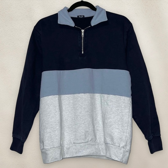 Brandy Melville John Galt Quarter Zip Pullover Sweater Blue Striped One Size - Picture 1 of 5